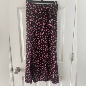 Zara Black and Pink A-Line Skirt with 2 high slits